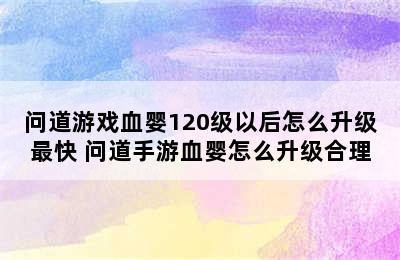 问道游戏血婴120级以后怎么升级最快 问道手游血婴怎么升级合理